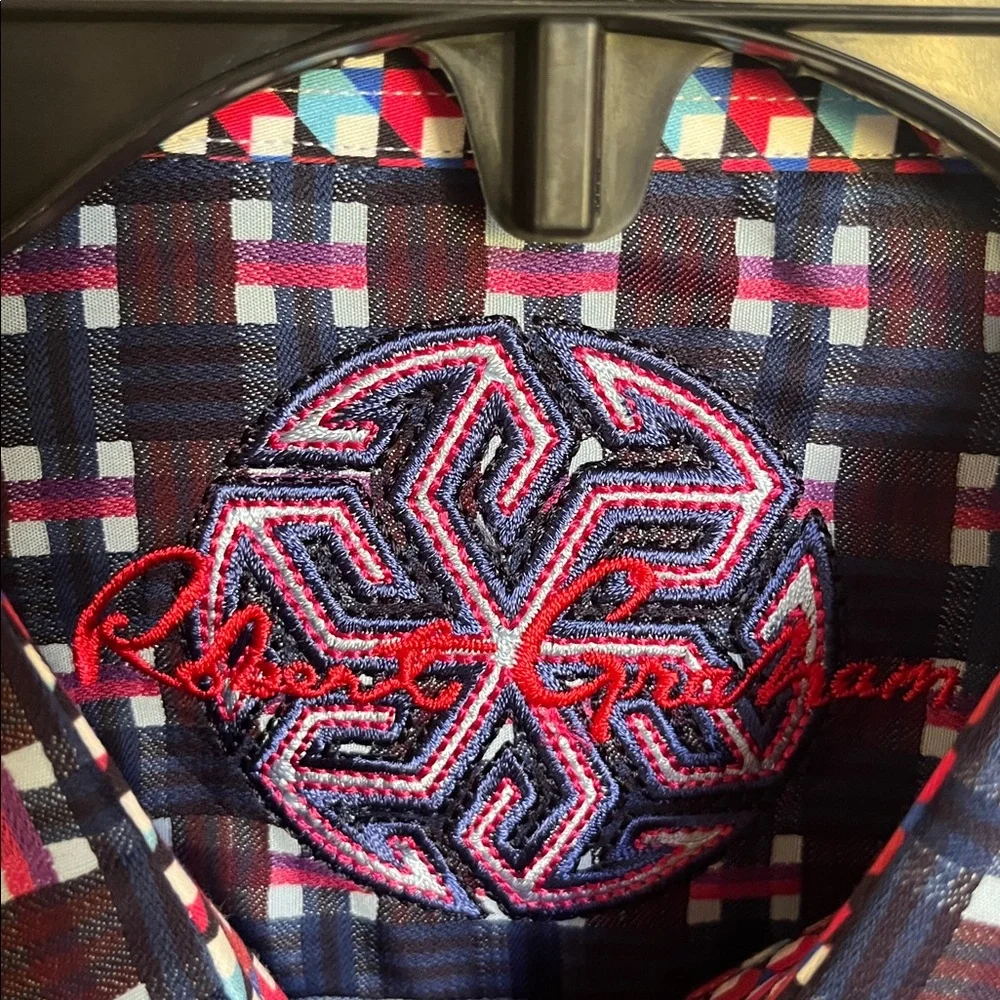 Robert Graham Navy Plaid Button-Down with Pink & White Accents - Picture 2 of 4